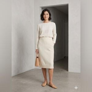 H&M Cream Knit Sweater Pencil Midi Skirt Soft Ribbed Size S